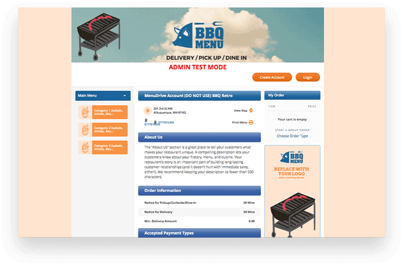 BBQ Restaurant Website Template Retro – MenuDrive – Restaurant Online ...