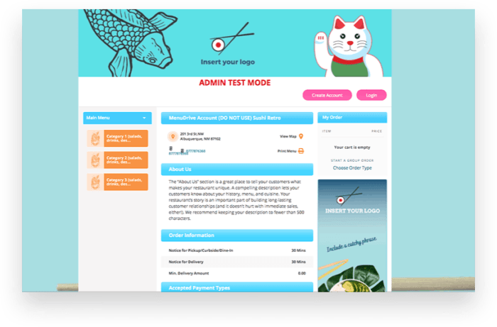 Sushi Restaurant Website Template retro – MenuDrive – Restaurant Online ...